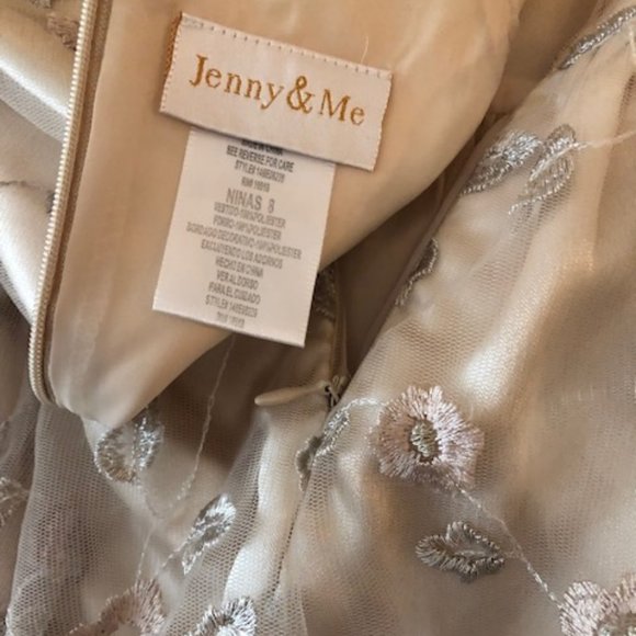 Sz 8 Jenny & Me Embroidered Floral Champagne Dress Flower Girl First Communion - Picture 14 of 15